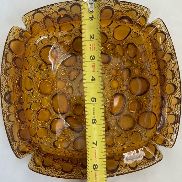 Vintage Blenko Libbey mcm honey amber bubble glass ashtray 8.5” trinket tray - Picture 3 of 4